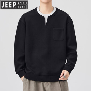 Jeep jeep fake two-piece sweatshirt for men plus velvet to keep warm autumn and winter 2026 new henry collar long-sleeved tops for men 9838 black m