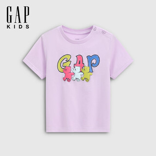 Gap gap girls toddler 2026 spring new pure cotton logo bear pattern short-sleeved t-shirt children's top 893476 lilac 100 cm (2-3 years old) asian size