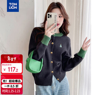 Tonlion 2025 autumn and winter festive atmosphere women’s round neck cardigan with small embroidery on the chest