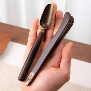Nanzhen kungfu tea set accessories solid wood tea clip three-piece set non-slip tweezers tea spoon tea cup tea leaf clip tea taker wooden alloy tea spoon + alloy tea clip