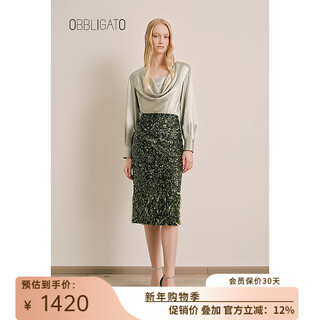 Obbligato autumn and winter swing collar drop shoulder design seaweed green top single top seaweed green l