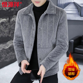 Hengyuanxiang slim lapel plus velvet thickened youth short woolen coat winter men's korean style trendy woolen jacket gray m