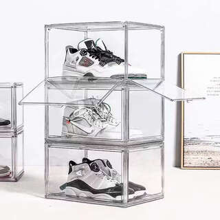 Yusenyi acrylic transparent shoe box sneaker storage display box magnetic drawer-type plastic folding shoe cabinet shoe wall horizontal fully transparent side opening magnetic shoe box 14 34x26x19cm