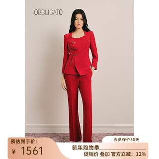 Obbligato origato spring sweetheart collar chinese plate button asymmetric suit top women's pants chinese red s