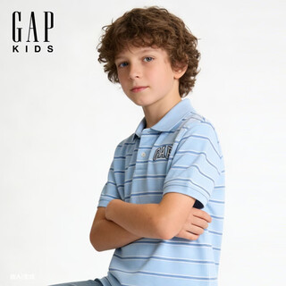 Gap gap boys 2026 spring new pure cotton embroidered logo pique short-sleeved polo shirt children's us version 884299 blue stripes 110/60 (4-5 years old)