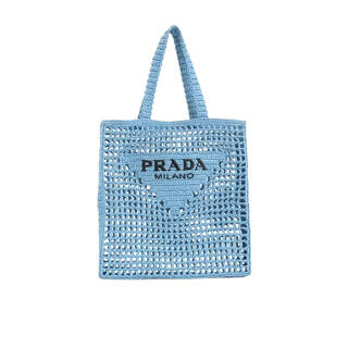Prada women's shoulder bag for daily carrying, lightweight storage, breathable design, brand logo, viscose fiber hollow weaving, blue, one size fits all