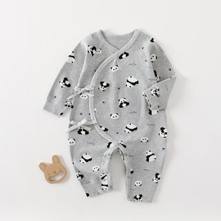 Joyncleon baby jumpsuit, autumn and winter pure cotton long-sleeved bottoming pajamas, men's and women's baby clothes, infant and toddler four-season romper, grizzly panda 52cm 0-1 month, recommended weight 2-3.4kg