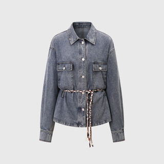 5+ (fiveplus) Джинсовая рубашка five plus на пуговицах с лацканами и поясом. Персонализированная джинсовая короткая куртка в стиле ретро с воротником-стойкой. Женская рубашка серо-синего цвета m (110jin jin равен с точностью до 0,5 кг)