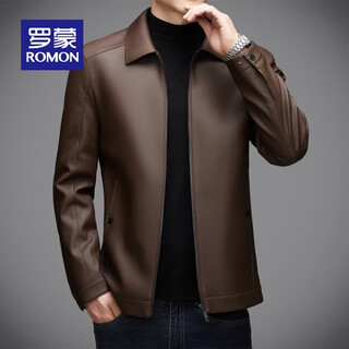 Romon leather men's 2026 new jacket spring and autumn gift for dad light luxury high-end business leather jacket coffee 2xl