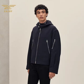 Hermes men's new hooded jacket sports jacket casual top fashionable loose navy blue 44