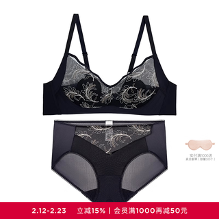 Admiring women's wireless thin hidden hole cup petal underwear lace bra panty set dy202420-1 starry sky blue m (165) 160