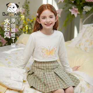 Chanzuigou children's clothing girls butterfly fantasy long-sleeved t-shirt 2026 spring new style ribbed round neck top for women