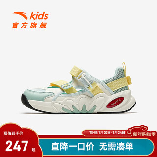 Anta children's sandals, girls' shoes, 2025 summer new succulent mary jane outdoor sports shoes, beach shoes, black/mud lime/solar green-1 34, inner length of the shoe 21.5cm