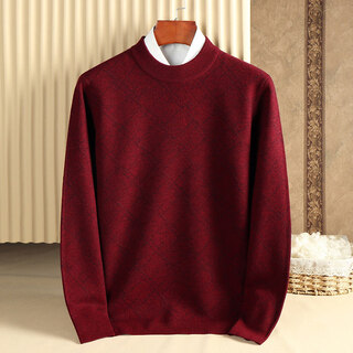 Guski brand wool sweater men's 100% pure wool loose thickened sweater winter striped round neck knitted jacquard bottoming sweater red 100% pure wool 2xl 180 reference weight 161jin jin equals 0.5kg -179jin jin equals 0.5kg