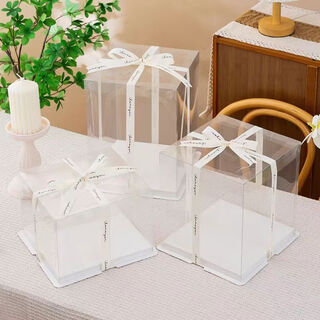 Fantasy birthday cake box packaging box 4 four 6 six 8 eight 10 ten 12 inches single and double layer paper box transparent cake packaging box transparent lid + rim + base 50 pieces 6 inches extra high 22x22x45cm