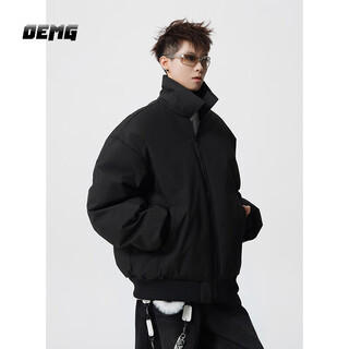 Oemg american retro stand-up collar cotton jacket for men in autumn and winter trendy brand cotton coat jacket thickened warm jacket black xl recommended 110-130jin jin equals 0.5 kg