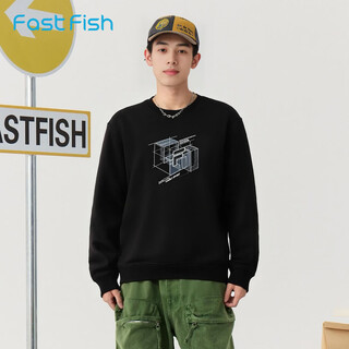 Kuaiyu sweatshirt men's 2026 new round neck printed trendy fashionable inner korean style casual simple versatile men's top black m