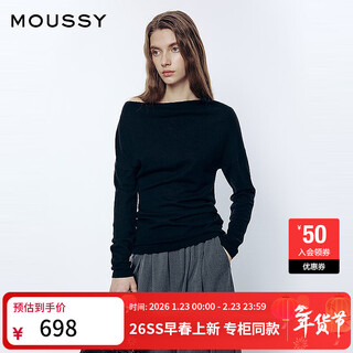 Moussy 2026 early spring new product gentle and elegant style slim one-line collar sweater for women 031jsa70-1002 020 black one size