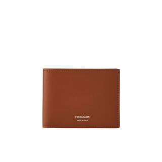 Ferragamo men's bi-fold wallet banknote storage document storage brand logo decorative calfskin brown brown one size