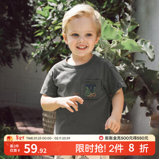 Emxee children's clothing boys short sleeve t-shirt 2025 new boys summer pure cotton children's breathable thin baby tops light grass gray (t-shirt) 90 cm 1-2 years old