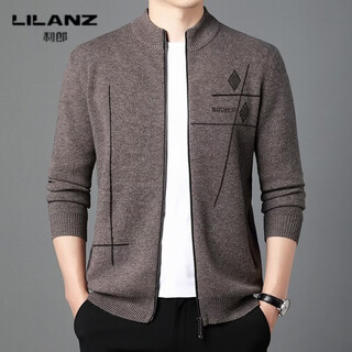 Lilanz new sweater men's cardigan stand collar casual jacket warm wool 100 autumn and winter young and middle-aged sweater coffee 2xl (180) 54