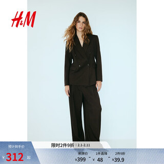 H&m 2025 new autumn women's double-breasted casual suit 1290865 dark brown l 170/104