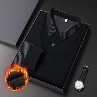 High-end light luxury autumn and winter velvet thickened long-sleeved men's warm tops fake two-piece bottoming shirt sweatshirt wwh black velvet thickened 4xl (suitable for 180-200jin jin equals 0.5 kg)