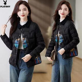 Playboy (playboy) 2026 new chinese style down jacket huahaoyueyuan winter short small jacket new chinese style white duck down versatile top black xl 135-150jin jin is equal to 0.5 kg