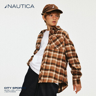 Nautica children's clothing boys and girls spring and autumn children's plaid shirts big children's jacket brown 140