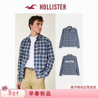 Hollister classic logo with lazy style sub-shirt 26 spring new men's wear 325-6037 navy blue plaid xs (170/84a)