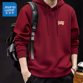 Jeanswest red sweatshirt men's spring heavy hooded couple's top for the year of the horse 2026 animal year new year family can be customized burgundy (breast label will be released soon) m (170) (full refund for quality issues within 30 days)