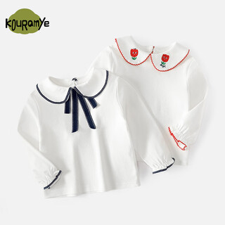 Kuwami long-sleeved t-shirt 2026 spring and autumn new style children's style bottoming shirt for girls baby pullover sapphire ribbon 90