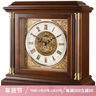Krasu european-style square desktop ornaments solid wood silent desk clock hourly time ornaments living room desk clock bedroom desk clock brown
