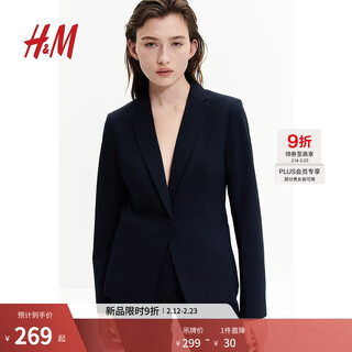 H&m women's suit summer fashion commuting french slim business formal wear smart suit jacket 0988242 navy blue s 160/84