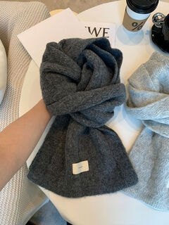Soft waxy wool woven scarf for women winter 2024 wavy pattern retro hemp gray thickened warm scarf dark gray