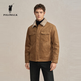Polowalk men's leather jacket 2025 winter new men's retro velvet lapel casual leather jacket yellow brown m