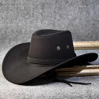 Shijanu solid color western cowboy hat for men and women in spring and summer travel mountaineering sun protection sun hat prairie tibetan big brim jazz hat suede cowboy jazz hat black_2025-001 one size fits all 55-58cm