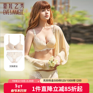 夏娃之秀文胸套装蕾丝聚拢调整高侧比收副乳透气魔力立挺内衣内裤3680套装 肤色 80A 配内裤