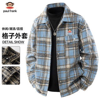Big mouth monkey (paul frank) plaid woolen jacket men's autumn and winter new loose thickened warm casual lapel shirt style jacket