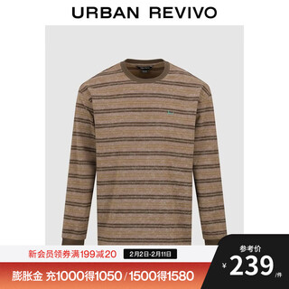 Ur2026 spring new men's casual retro contrast color striped round neck long sleeve t-shirt uml460016 light red brown stripe s