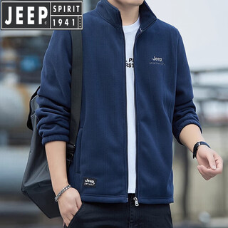 Jeep spirit jeep outdoor fleece jacket for men in autumn and winter new style polar fleece sweatshirt for young and middle-aged men plus velvet stand collar jacket jacket jc7375 blue m recommended 100-120jin jin equals 0.5 kg