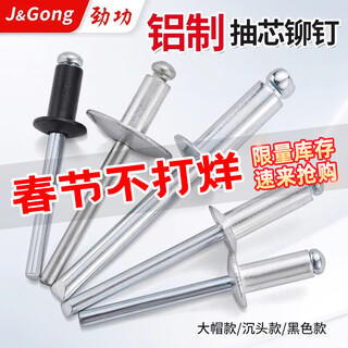 Jinggong aluminum core blind rivets iron rivets open round head large cap countersunk head rivets m2/2.4/3/4/5/6mm m2*4 (100 pieces) aluminum color