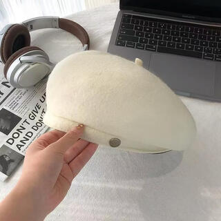 Rongyuege beret women's autumn and winter three-dimensional shape large head circumference woolen temperament high-end korean style octagonal forward painter hat off-white one size (55-58cm)