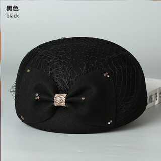 Lan shimeng wears lace monde retro elegant bow wool beret women's autumn and winter fashion fishnet beret fashion hat wholesale customization black m adult one size fits all (adjustable 56-58c)