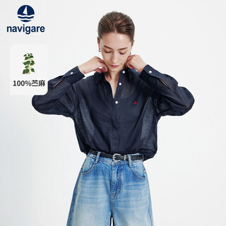 Navigare italian small sailing women's shirt 26 new style 100% ramie loose old money style long-sleeved shirt 2313006501