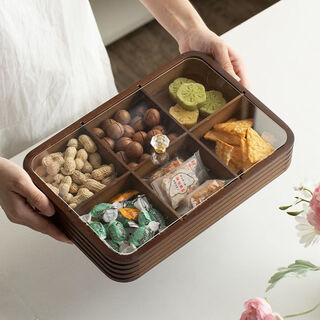 Wing fantasy 2025 new high-end bamboo six-square grid clause walnut fruit plate home living room coffee table snack storage tray window flower fruit plate original color 25x25x5