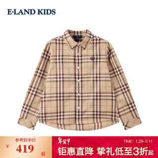 E land kids pedophile boys' shirt 26 spring new british style embroidered lapel plaid top beige beige/35 110