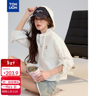 Tonlion 2026 spring women's hooded long-sleeved shirt original white m