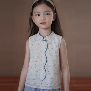 Hacikis hacikis children's clothing 25 summer new children's vest cheongsam collar new chinese tops girls sleeveless shirts for middle and large children
