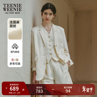 Teenie weenie bear ropa de primavera para mujer estilo dinero viejo lino francés blazer ligero lino mezclado ropa de mujer moda marfil m